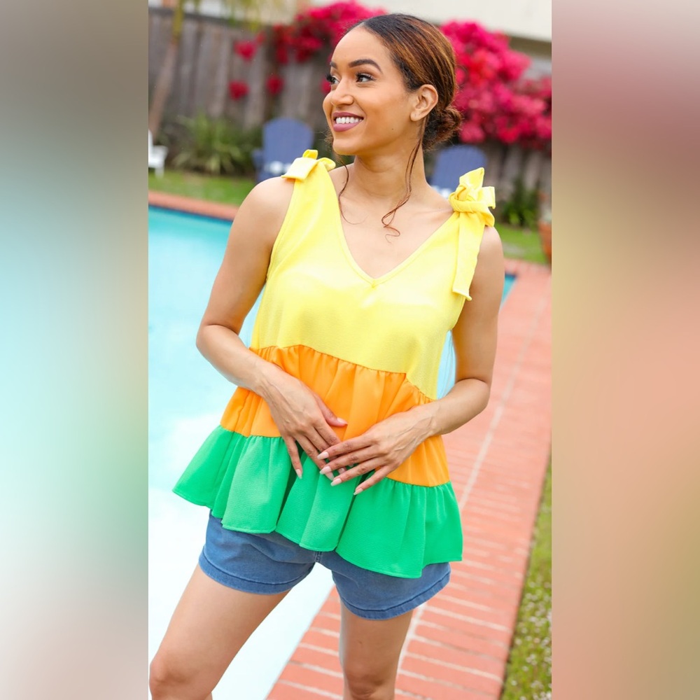 Haptics Color Block Ruffle Teared Tank Blouse - Picture 2 of 7
